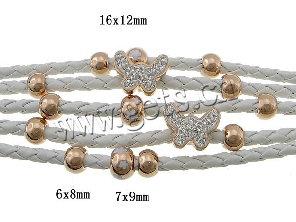 PU Schnur Armbänder, PU Leder, mit Ton & 316 Edelstahl, Rósegold-Farbe plattiert, unterschiedliche Länge der Wahl & mit 70 Stück Strass & 5-litzig, keine, frei von Blei & Kadmium, 16x12x9mm, 7x9mm, 6x8mm, 23x12mm, verkauft von Strang