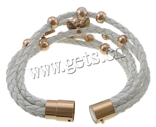 PU Schnur Armbänder, PU Leder, mit Ton & 316 Edelstahl, Rósegold-Farbe plattiert, unterschiedliche Länge der Wahl & mit 70 Stück Strass & 5-litzig, keine, frei von Blei & Kadmium, 16x12x9mm, 7x9mm, 6x8mm, 23x12mm, verkauft von Strang