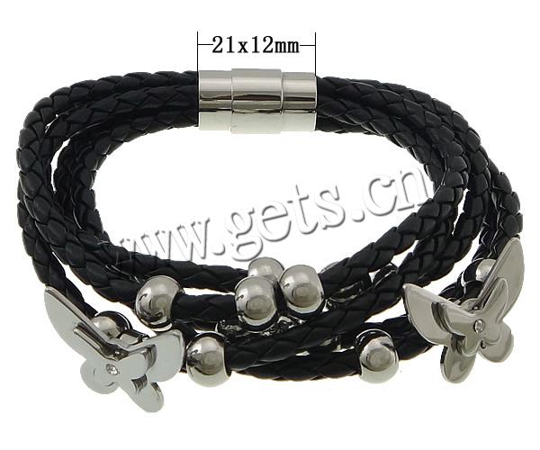 PU Schnur Armbänder, PU Leder, mit 316 Edelstahl, mit Nietstollen & unterschiedliche Länge der Wahl & 5-litzig & mit Strass, keine, frei von Blei & Kadmium, 23x17x9mm, 5.5x8mm, 21x12mm, verkauft von Strang