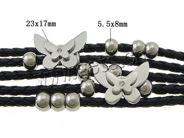 PU Schnur Armbänder, PU Leder, mit 316 Edelstahl, mit Nietstollen & unterschiedliche Länge der Wahl & 5-litzig & mit Strass, keine, frei von Blei & Kadmium, 23x17x9mm, 5.5x8mm, 21x12mm, verkauft von Strang