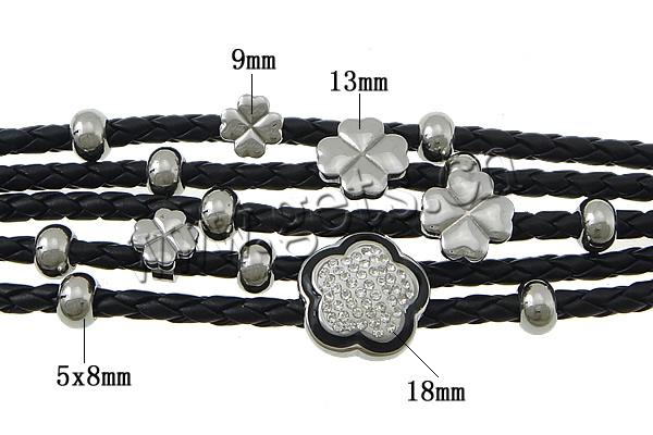 PU Leather Cord Bracelets, with Rhinestone Clay Pave & 316 Stainless Steel, with rivet stud & different length for choice & with 50 pcs rhinestone & enamel, more colors for choice, lead & cadmium free, 18x18x12.5mm, 13x13x8.5mm, 9x9x8.5mm, 5x8mm, 21x12, Sold By Strand