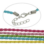 Cuero de PU Cuerda de collar, aleación de cinc cierre de langosta, chapado en color de platina, con la cadena de extensión, color mixto, libre de níquel, plomo & cadmio, 3mm, longitud:aproximado 20 Inch, 100Strandsfilamento/Bolsa, Vendido por Bolsa