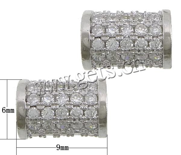 Cuentas Zirconia micro pavimenta cúbicos, metal, Columna, chapado, micro arcilla de zirconia cúbica, más colores para la opción, 9x6mm, agujero:aproximado 2.5mm, Vendido por UD