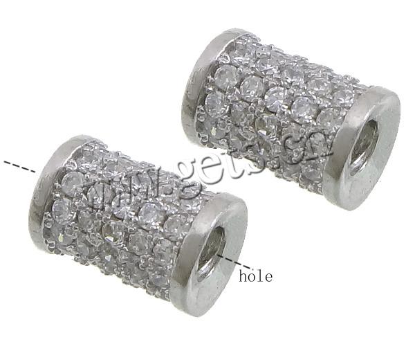 Cubic Zirconia Micro Pave Brass Beads, Column, plated, micro pave cubic zirconia, more colors for choice, 9x6mm, Hole:Approx 2.5mm, Sold By PC