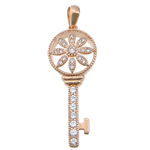 Brass Key Pendants, plated, micro pave rhinestone Approx 