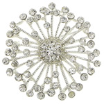 Rhinestone Zinc Alloy Brooch, Flower, silver color plated, with rhinestone, lead & cadmium free 