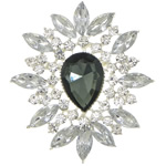 Rhinestone Zinc Alloy Brooch, with Glass, Flower, silver color plated, faceted & with rhinestone, lead & cadmium free 