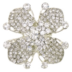 Rhinestone Zinc Alloy Brooch, Flower, silver color plated, with rhinestone, clear, lead & cadmium free 