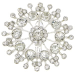 Rhinestone Zinc Alloy Brooch, Flower, silver color plated, with rhinestone, white, lead & cadmium free 