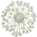 Rhinestone Zinc Alloy Brooch, Flower, silver color plated, with rhinestone, clear, lead & cadmium free 