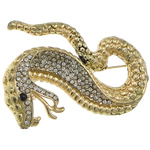 Rhinestone Zinc Alloy Brooch, Snake, gold color plated, with rhinestone, lead & cadmium free 