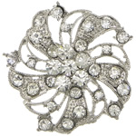 Rhinestone Zinc Alloy Brooch, Flower, silver color plated, with rhinestone, lead & cadmium free 