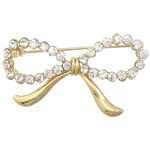 Rhinestone Zinc Alloy Brooch, Bowknot, gold color plated, with rhinestone, lead & cadmium free 