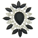 Rhinestone Zinc Alloy Brooch, with Glass, Flower, silver color plated, faceted & with rhinestone, black, lead & cadmium free 