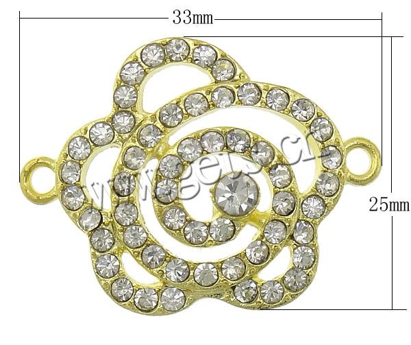 Conector de aleación de Zinc de diamantes de imitación, Flor, chapado, con diamantes de imitación & 1/1 aro, más colores para la opción, libre de cadmio, 33x25x5mm, agujero:aproximado 2mm, Vendido por UD