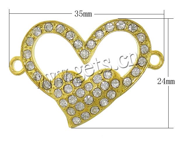 Conector de aleación de Zinc de diamantes de imitación, Corazón, chapado, con diamantes de imitación & 1/1 aro, más colores para la opción, libre de cadmio, 35x24x4mm, agujero:aproximado 2mm, Vendido por UD