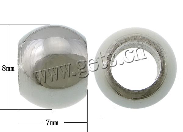 perles de grand trou en inox , acier inoxydable, tambour, Placage, Personnalisé, plus de couleurs à choisir, 7x8mm, Trou:Environ 2mm, Vendu par PC