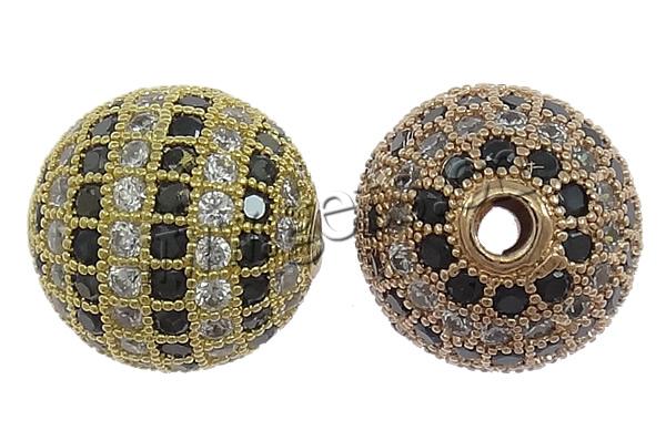 Cubic Zirconia Micro Pave Brass Beads, Round, plated, micro pave cubic zirconia, more colors for choice, 12mm, Hole:Approx 2mm, Sold By PC