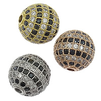 Cubic Zirconia Micro Pave Brass Beads, Round, plated, micro pave cubic zirconia 12mm Approx 2mm 