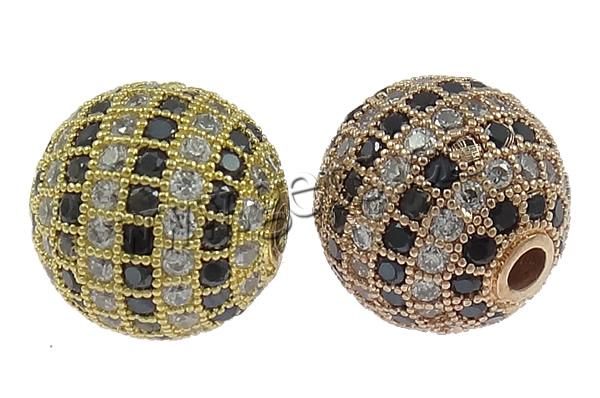 Cubic Zirconia Micro Pave Brass Beads, Round, plated, micro pave cubic zirconia, more colors for choice, 12mm, Hole:Approx 2mm, Sold By PC