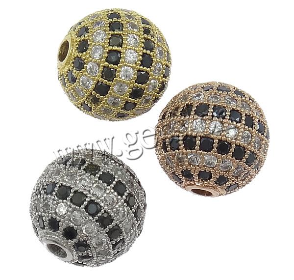 Cubic Zirconia Micro Pave Brass Beads, Round, plated, micro pave cubic zirconia, more colors for choice, 12mm, Hole:Approx 2mm, Sold By PC