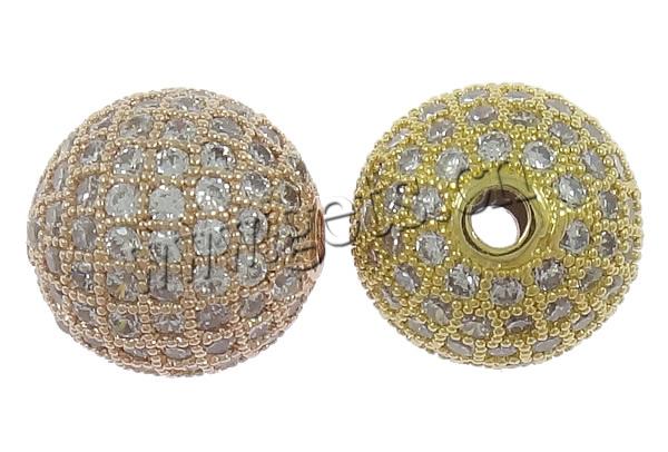 Cubic Zirconia Micro Pave Brass Beads, Round, plated, micro pave cubic zirconia, more colors for choice, 12mm, Hole:Approx 2mm, Sold By PC