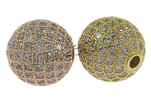 Cubic Zirconia Micro Pave Brass Beads, Round, plated, micro pave cubic zirconia, more colors for choice, 12mm, Hole:Approx 2mm, Sold By PC