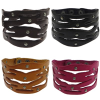 Bracelets de cuir de vachette, cuir de peau de vache, avec alliage de zinc, Placage de couleur noire de plumbum, creux, plus de couleurs à choisir, 45mm Environ 22 cm, Vendu par brin