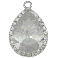 Cubic Zirconia Sterling Silver Pendants, 925 Sterling Silver, Teardrop, plated, with cubic zirconia Approx 2mm 