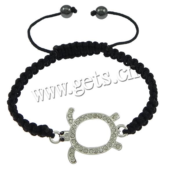 Zinc Alloy Woven Ball Bracelets, with Nylon Cord & Non Magnetic Hematite, Turtle, plated, Customized & with rhinestone, more colors for choice, cadmium free, 35x25x4mm, 8mm, Length:Approx 7-12 Inch, Sold By PC