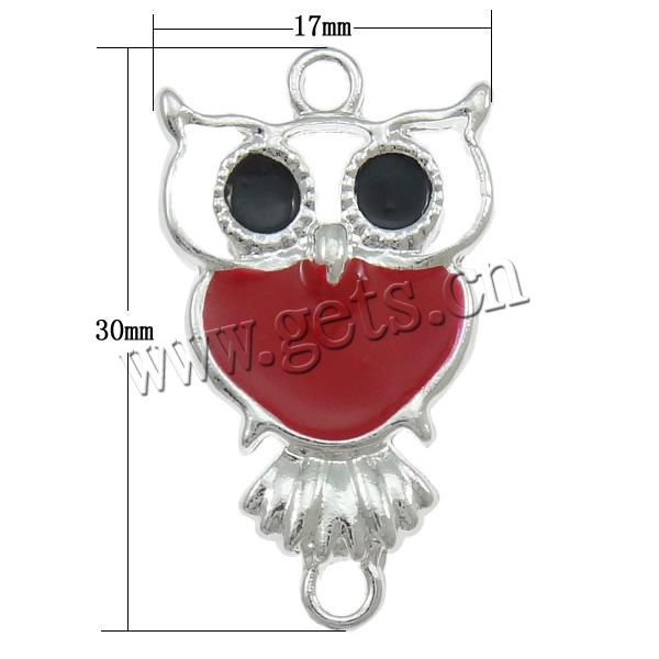 Animal Zinc Alloy Connector, Owl, Customized & enamel & 1/1 loop, more colors for choice, cadmium free, 17x30x3mm, Hole:Approx 3mm, Sold By PC