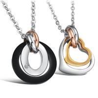 collier en inox de couple , acier inoxydable 316L, coeur, Placage, pour le couple & avec les strass tchèques  .5 pouce, Vendu par paire