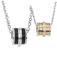 acier inoxydable 316L collier de couples, tambour, Placage, pour le couple & avec les strass tchèques & deux tons  Environ 17 pouce, Environ 19.5 pouce, Vendu par paire