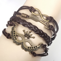 Bracelet combiné, cuir PU, aileailier & Katniss flèche & infiniinfinité, avec corde de cire & alliage de zinc, Plaqué de couleur de bronze antique, sans plomb et cadmium, 60mm Environ 6-7.8 pouce Vendu par lot