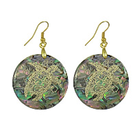 Abalone Shell Earring, with Brass, Flat Round, gold color plated, gold accent 53mm 