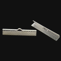 Iron Ribbon Crimp End, Rectangle, plated, textured 