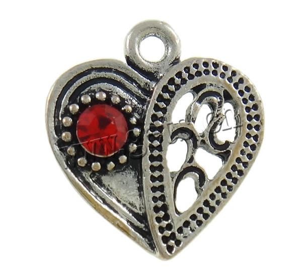 Zinc Alloy Heart Pendants, plated, Customized & with rhinestone, more colors for choice, nickel, lead & cadmium free, 15x17x4mm, Hole:Approx 2mm, Sold By PC