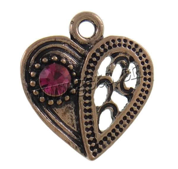 Zinc Alloy Heart Pendants, plated, Customized & with rhinestone, more colors for choice, nickel, lead & cadmium free, 15x17x4mm, Hole:Approx 2mm, Sold By PC