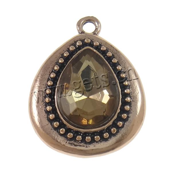 Glass Zinc Alloy Pendants, with Glass, Teardrop, plated, more colors for choice, nickel, lead & cadmium free, 21x26.5x6mm, Hole:Approx 2mm, Sold By PC