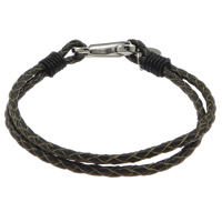 Rindsleder-Armbänder, Kuhhaut, 316 Edelstahl Karabinerverschluss, unterschiedliche Länge der Wahl & 2 strängig, keine, 3mm, verkauft von Strang