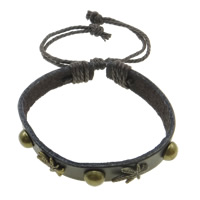 Bracelets de cuir de vachette, cuir de peau de vache, avec Ciré de coton & alliage de zinc, Plaqué de couleur de bronze antique, réglable, plus de couleurs à choisir, 12mm Environ 19 cm, Vendu par brin