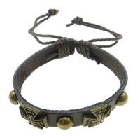 Bracelets de cuir de vachette, cuir de peau de vache, avec Ciré de coton & alliage de zinc, Plaqué de couleur de bronze antique, avec crosse modèle & réglable, plus de couleurs à choisir, 12mm Environ 19 cm, Vendu par brin