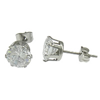 Edelstahl Stud Ohrring, 304 Edelstahl, mit kubischem Zirkonia, originale Farbe, 8mm, verkauft von Paar