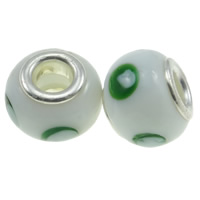 Perles murano European plaqué d'argent avec double noyau , chalumeau, rondelle, Plaqué de couleur d'argent, noyau double de pacfung sans filetage, vert Environ 5mm, Vendu par PC