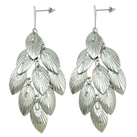 Stainless Steel Drop Earring, Leaf, textured, original color 