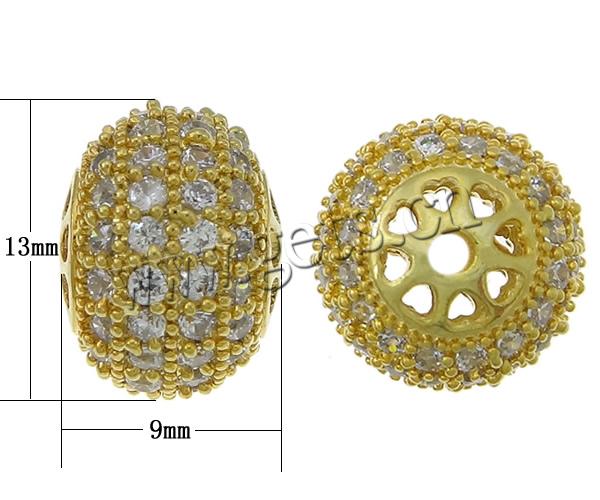 Cubic Zirconia Micro Pave Brass Beads, Rondelle, plated, micro pave cubic zirconia, more colors for choice, 9x13mm, Hole:Approx 2mm, Sold By PC