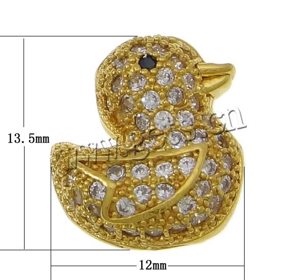 Zirkonia Micro pflastern Korn, Messing, Ente, plattiert, Micro pave Zirkonia & hohl, keine, 12x13.5x7mm, Bohrung:ca. 2.5mm, verkauft von PC