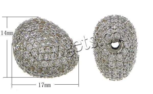 Zirkonia Micro pflastern Korn, Messing, Klumpen, plattiert, Micro pave Zirkonia, keine, 17x14x10mm, Bohrung:ca. 2mm, verkauft von PC