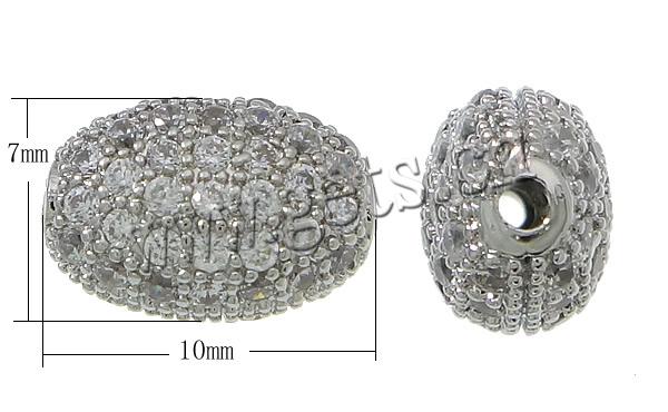 Zirkonia Micro pflastern Korn, Messing, oval, plattiert, Micro pave Zirkonia, keine, 10x7x5mm, Bohrung:ca. 1mm, verkauft von PC