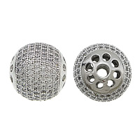 Cubic Zirconia Micro Pave Brass Beads, Round, plated, micro pave cubic zirconia & hollow 14mm Approx 3mm 